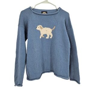 Planet Earth Sweaters Blue Hand Loomed Dog Fire Hydrant Intarsia Knit Pullover S